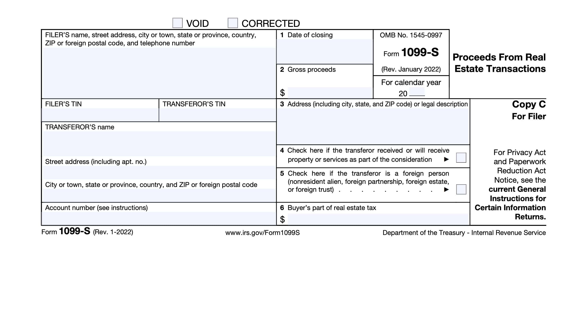 IRS Form 1099 S Instructions Real Estate Transaction Proceeds