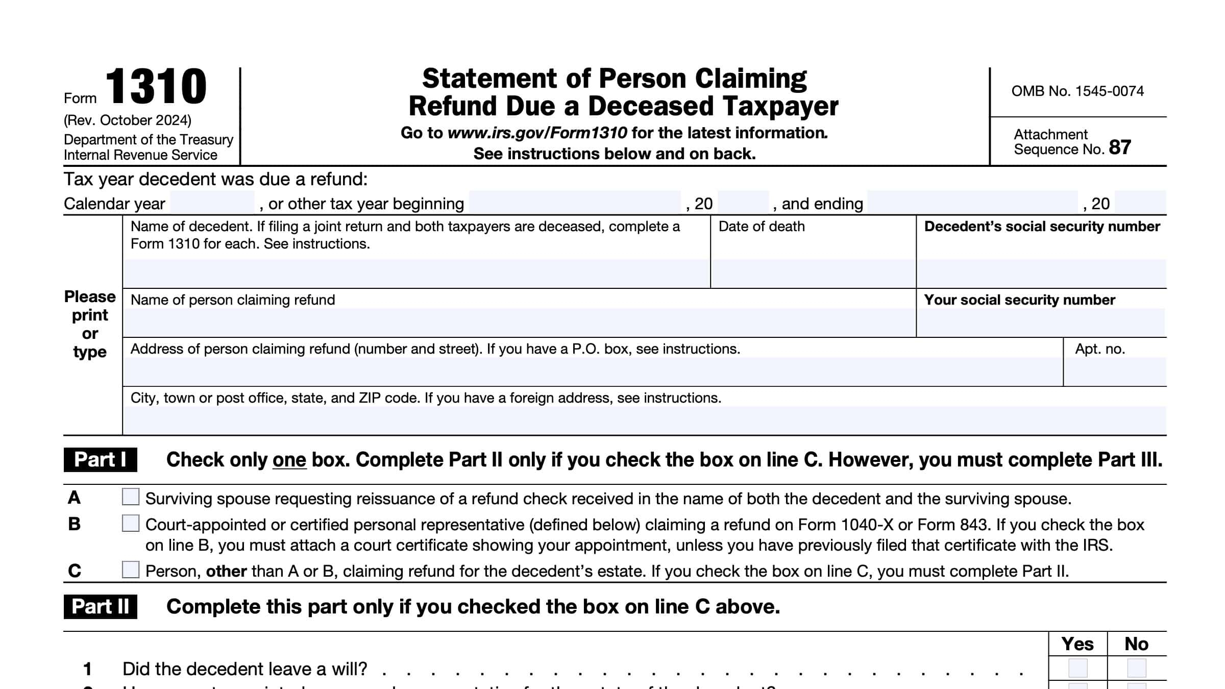 Irs Form 1310 Printable 2023