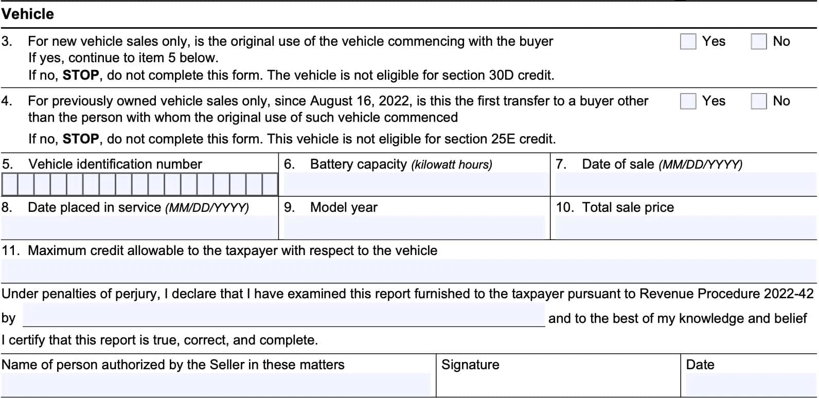 IRS Form 15400 Instructions Clean Vehicle Seller Report