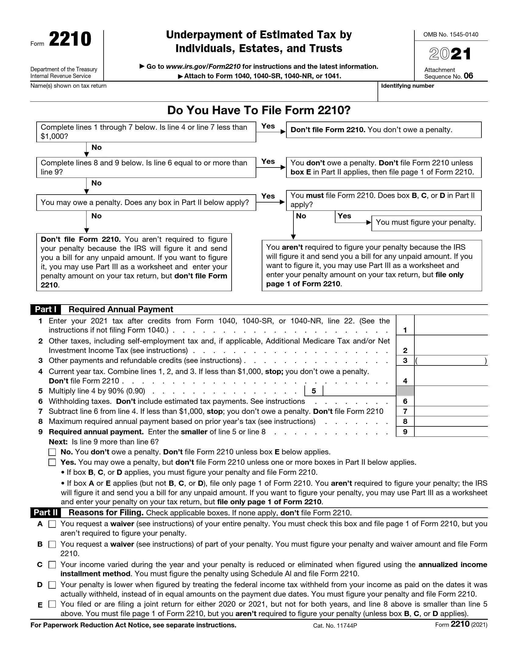 IRS Form 2210 Fill Out Printable PDF Forms Online