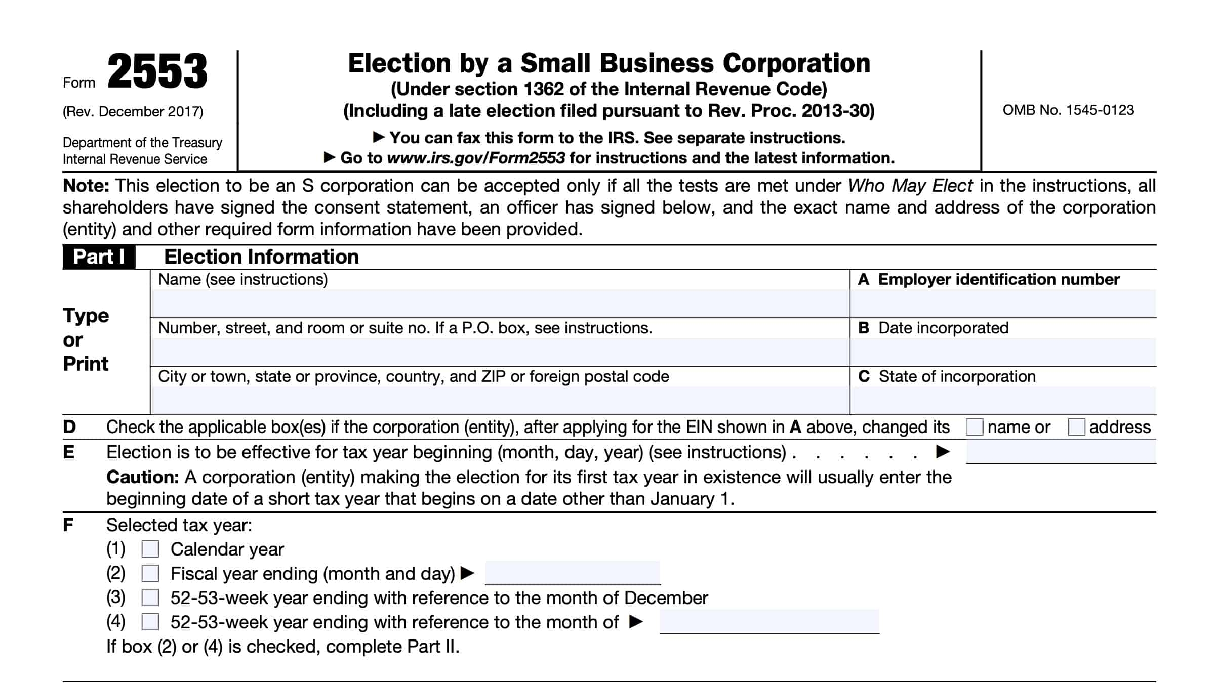 IRS Form 2553 Instructions Electing S Corporation Status