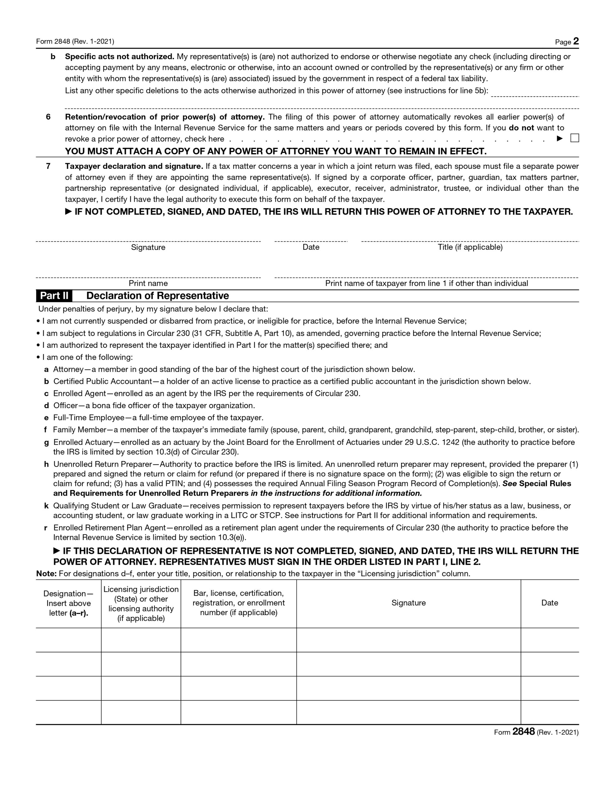 Irs Form 2848 Printable Pdf Instructions