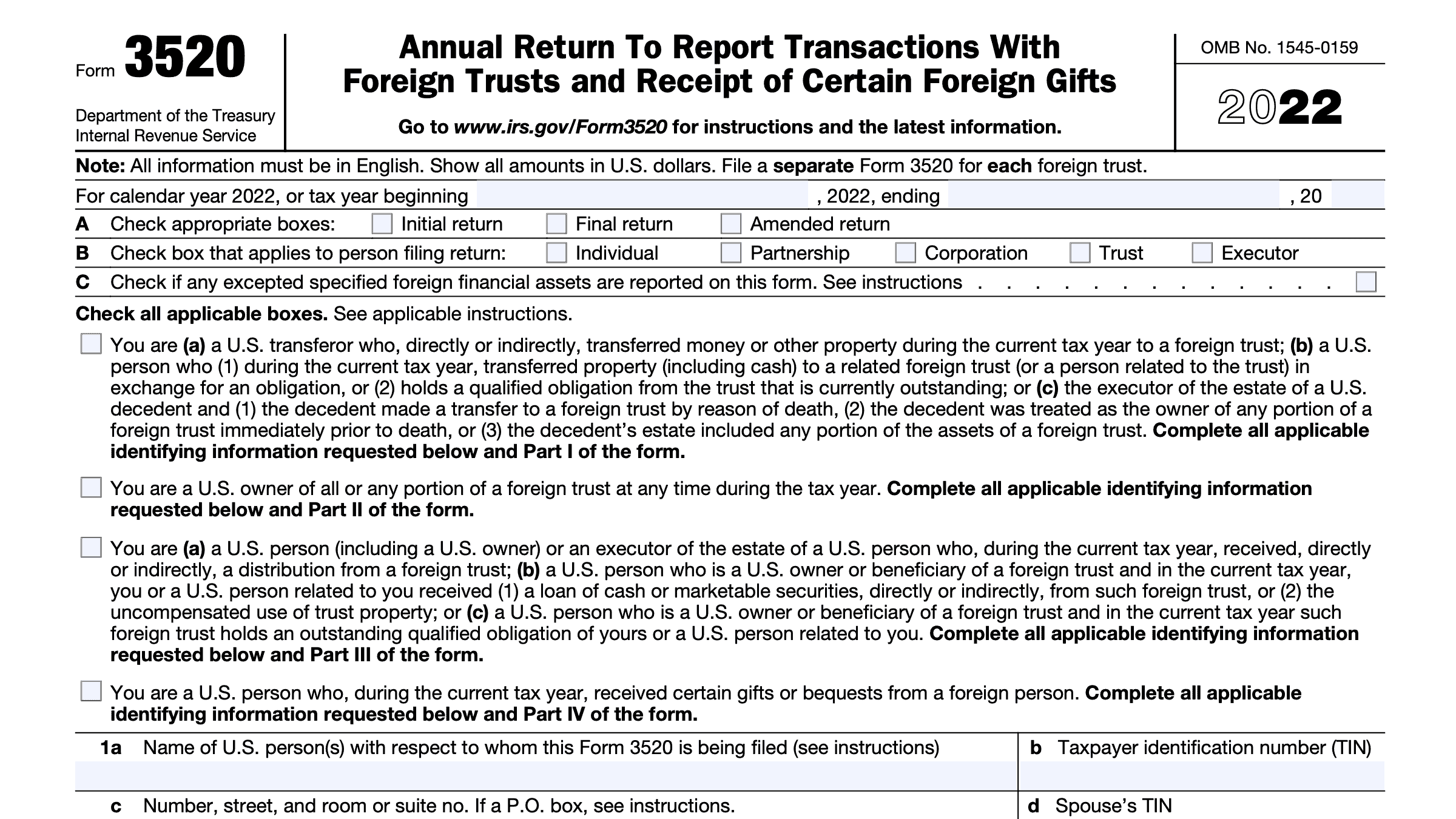 IRS Form 3520 Instructions