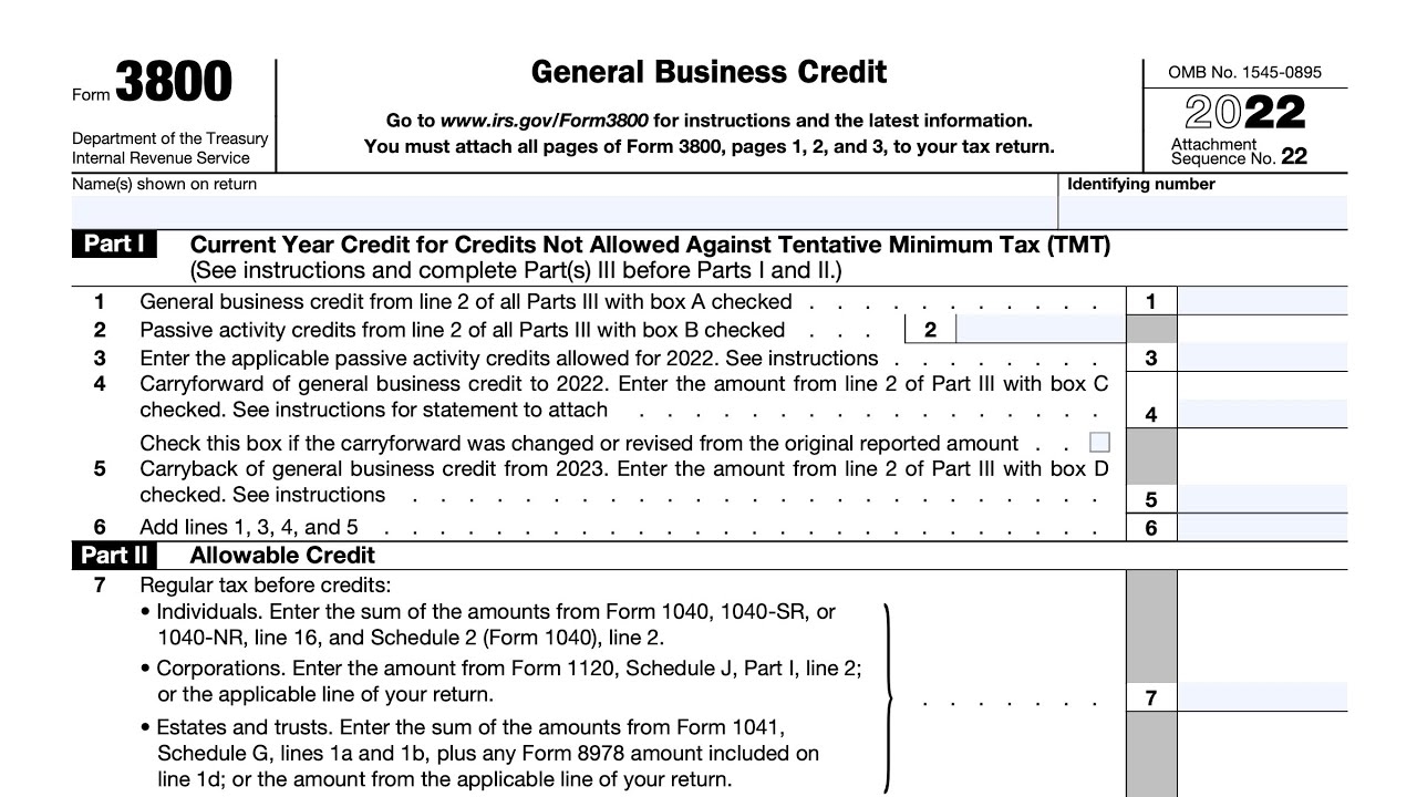 IRS Form 3800 Walkthrough General Business Credit 