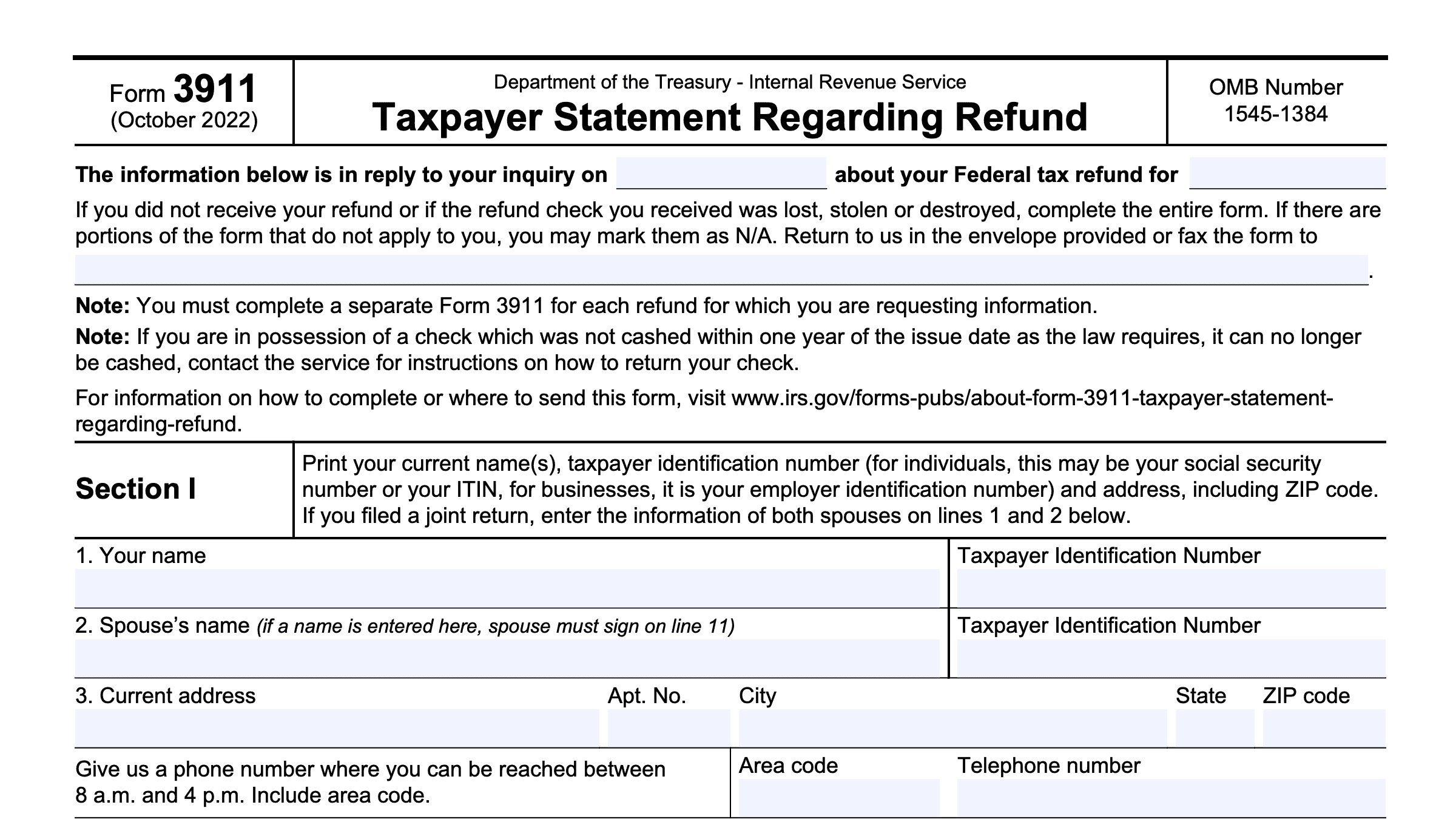 Irs Forms Printable 3911