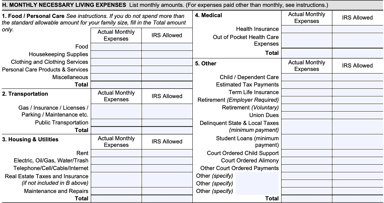 Fillable Irs Form 433 F