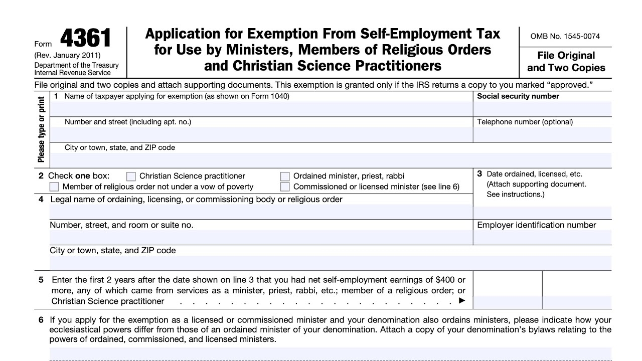 IRS Form 4361 Walkthrough Self Employment Tax Exemption For Ministers And Religious Practitioners 
