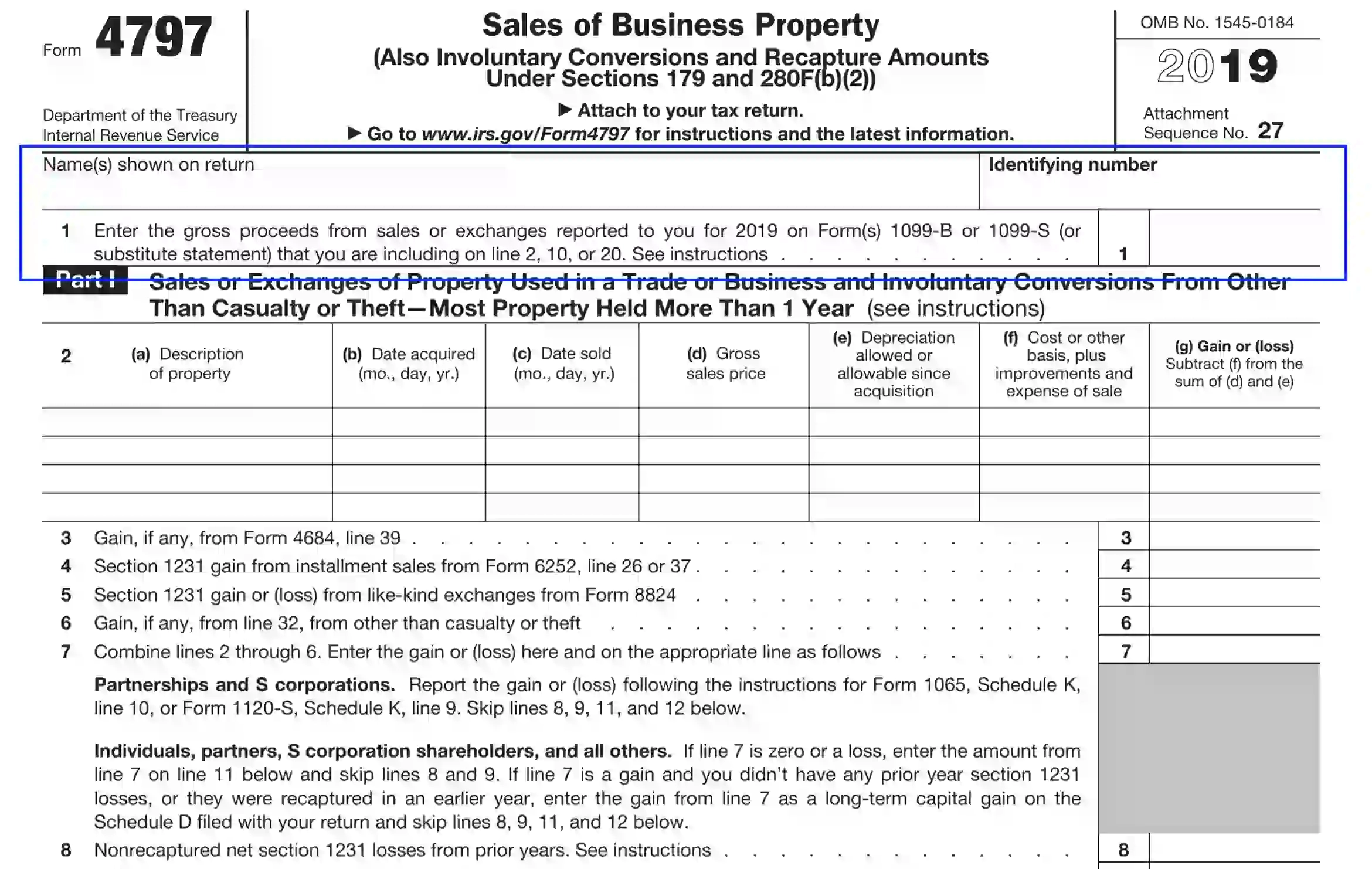 IRS Form 4797 Fill Out Printable PDF Forms Online