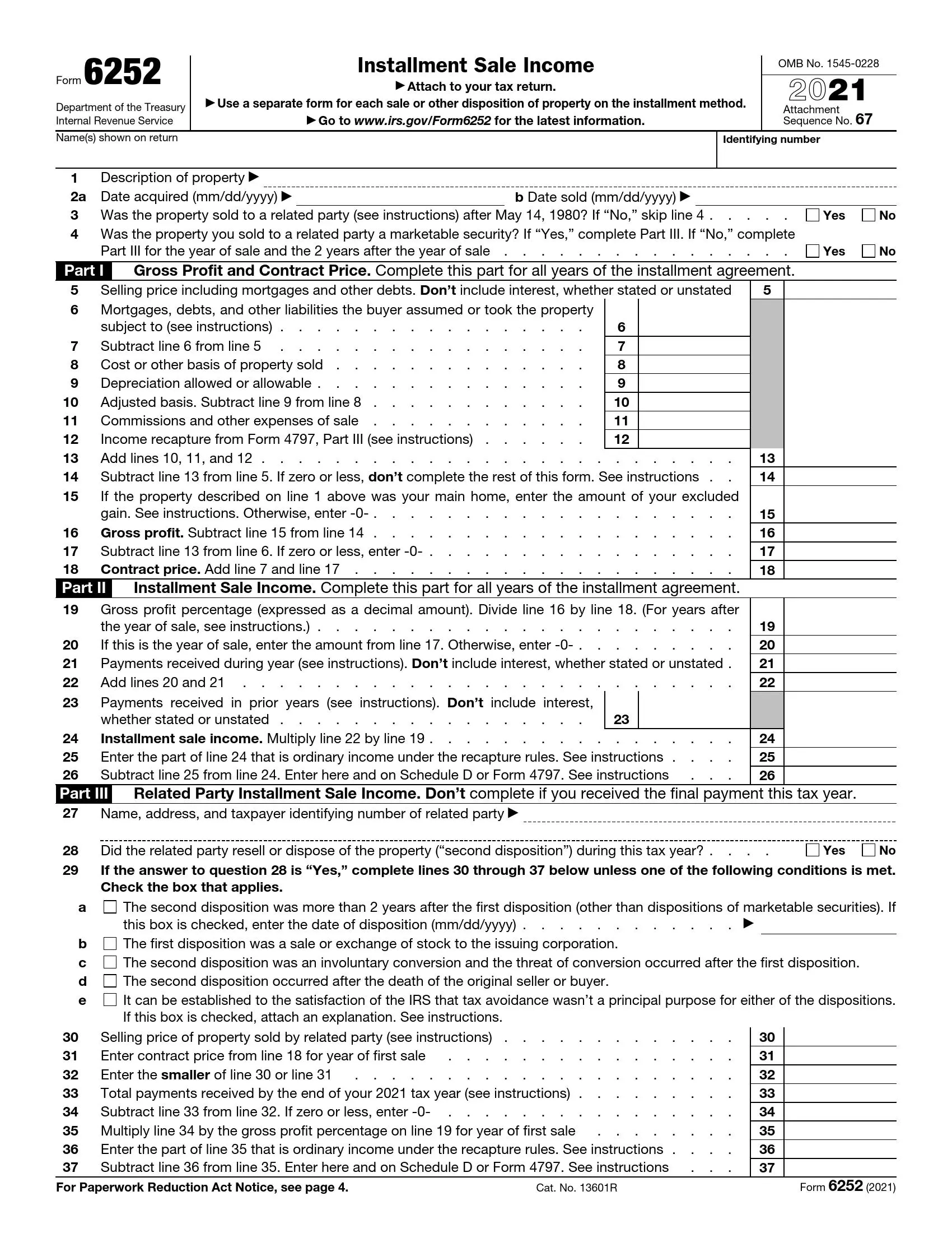 IRS Form 6252 Fill Out Printable PDF Forms Online