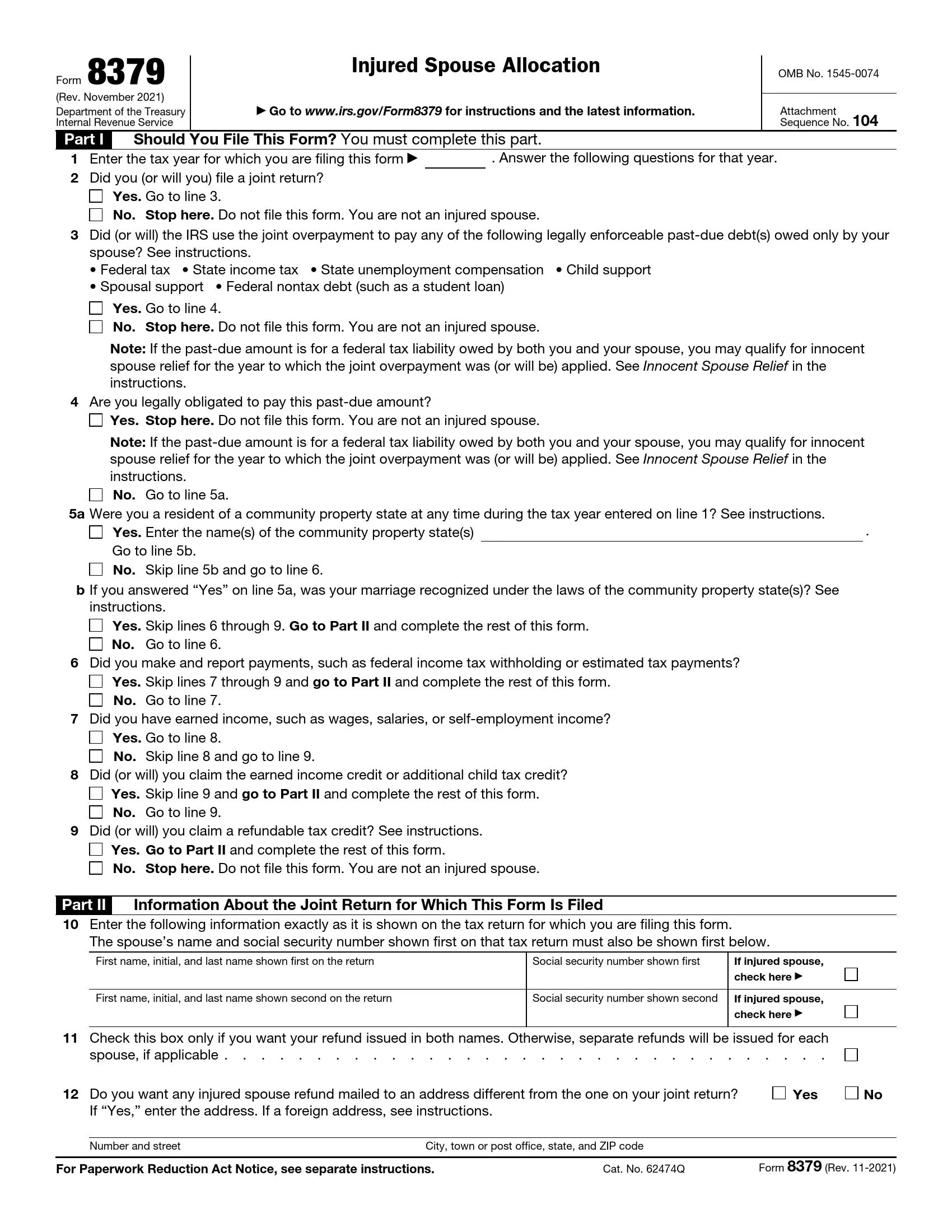 IRS Form 8379 Fill Out Printable PDF Forms Online