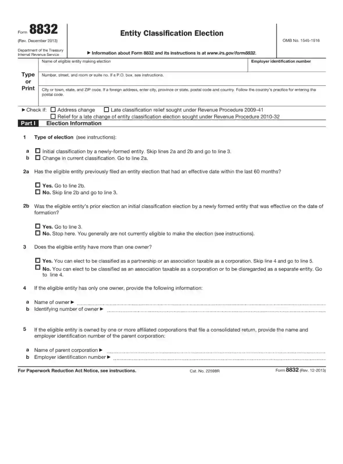 IRS Form 8832 Fill Out Printable PDF Forms Online