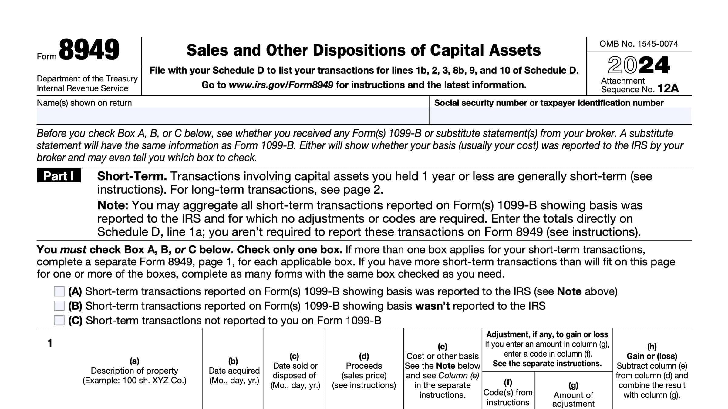IRS Form 8949 Instructions Sales amp Dispositions Of Capital Assets