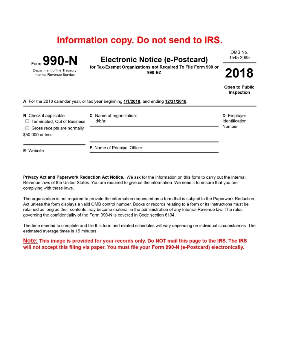 IRS Form 990 N 2018 Fill Out Sign Online And Download 