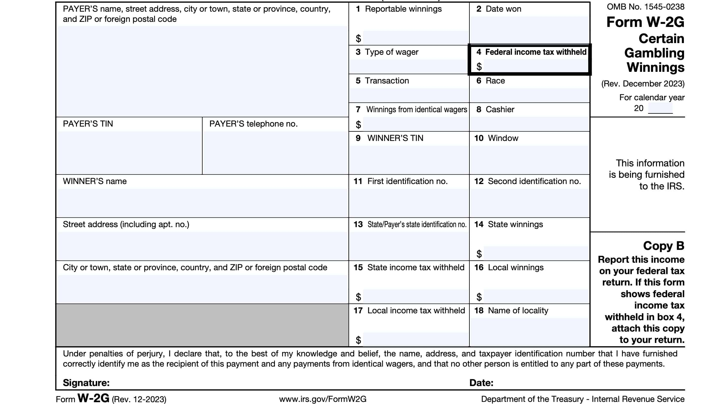 IRS Form W 2G Instructions Certain Gambling Winnings