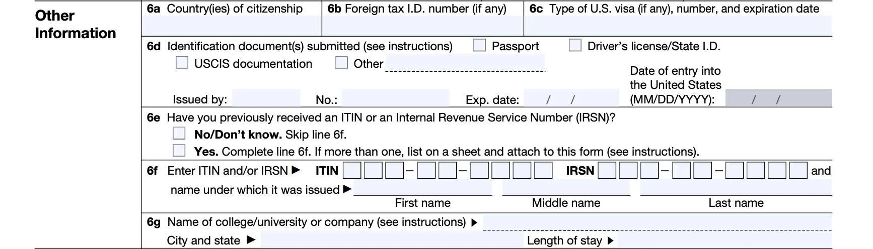 Itin Form W-7 Application