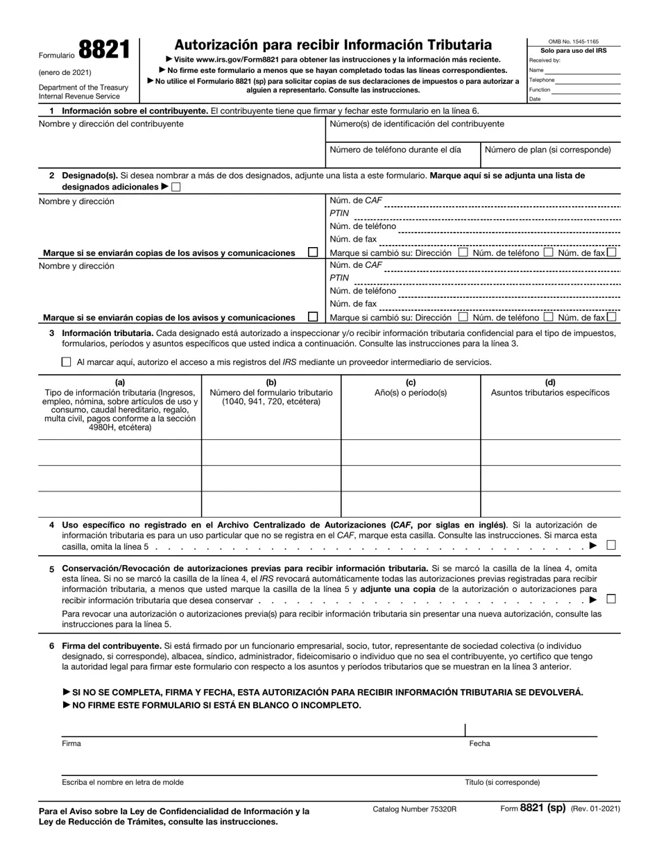 IRS Formulario 8821 Fill Out Sign Online And Download Fillable 