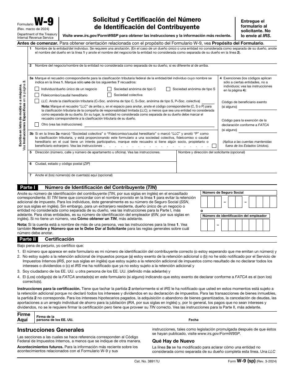 IRS Formulario W 9 SP Fill Out Sign Online And Download 