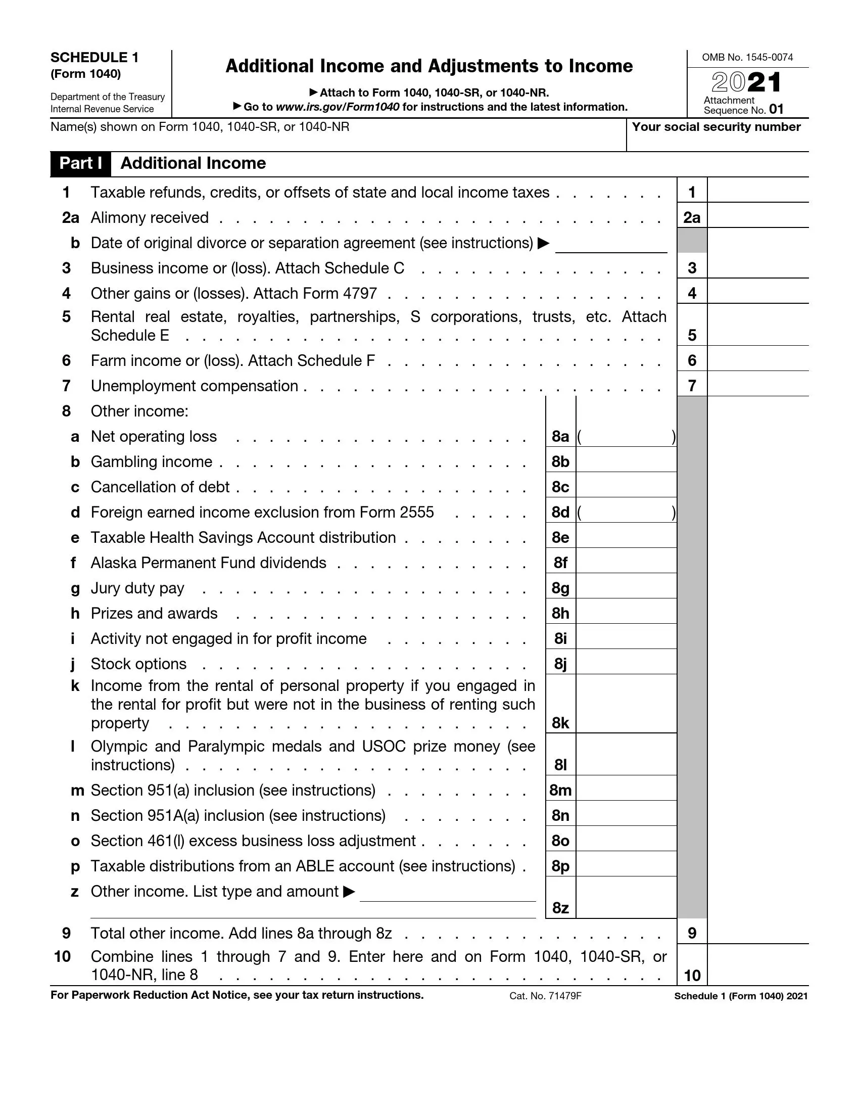 IRS Schedule 1 Form 1040 Or 1040 SR Fill Out PDF Forms Online