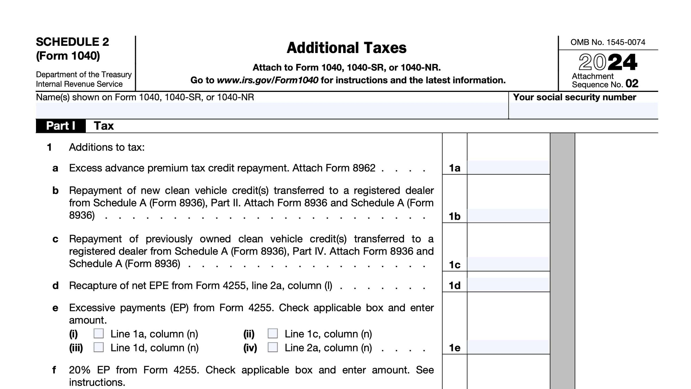 IRS Schedule 2 Instructions Additional Taxes