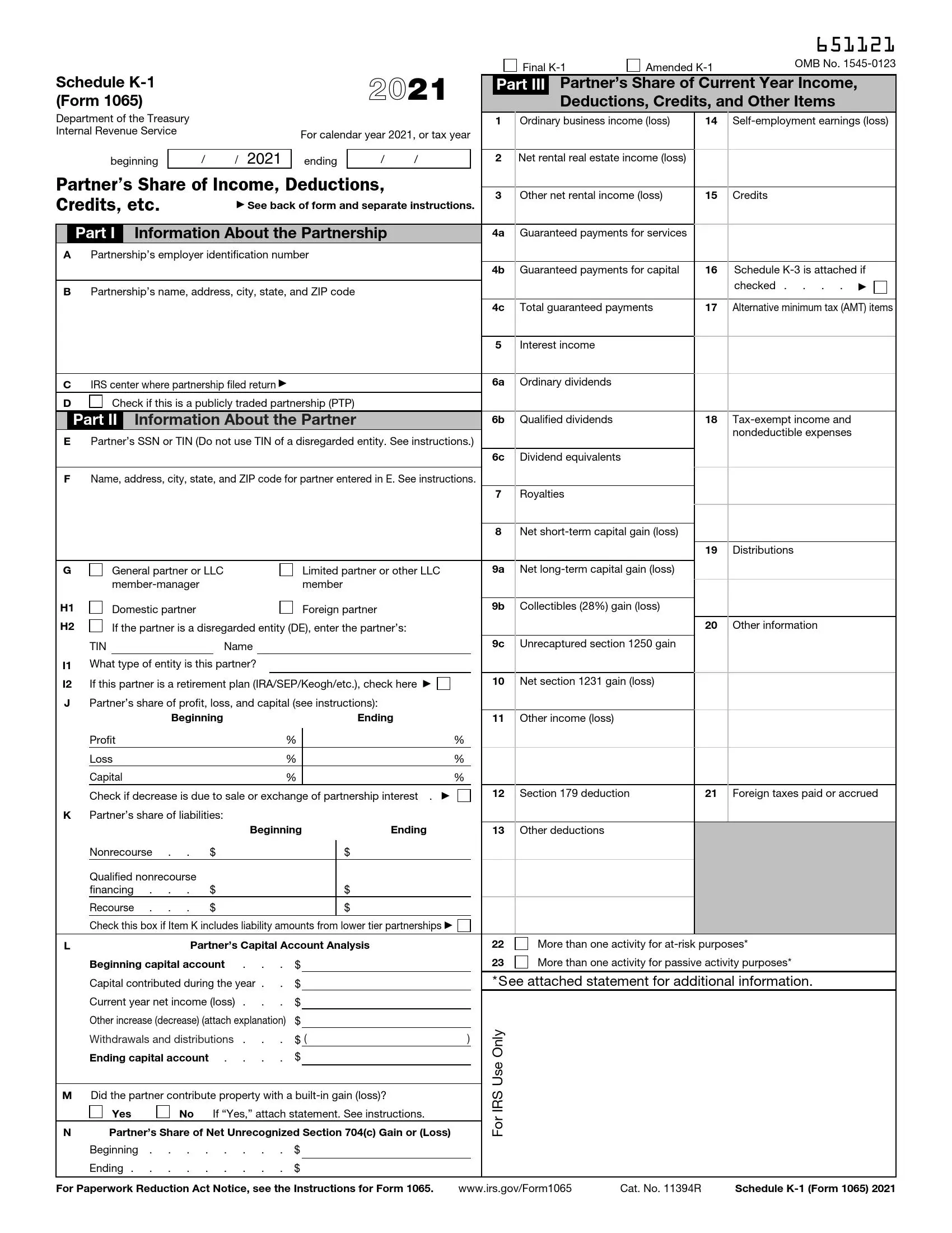 IRS Schedule K 1 Form 1065 Fill Out Printable PDF Forms Online