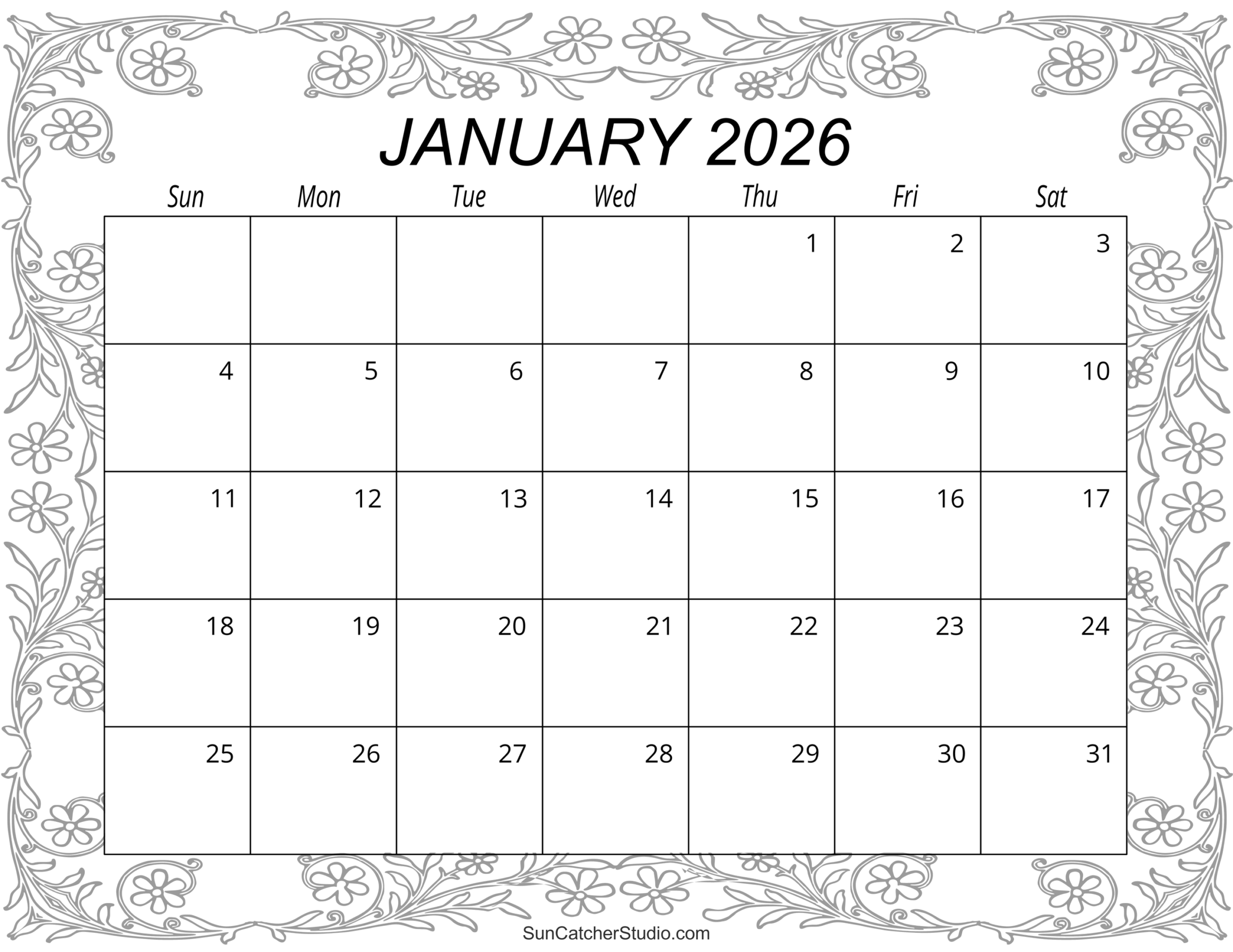 Printable January 2026 Calendar Pdf