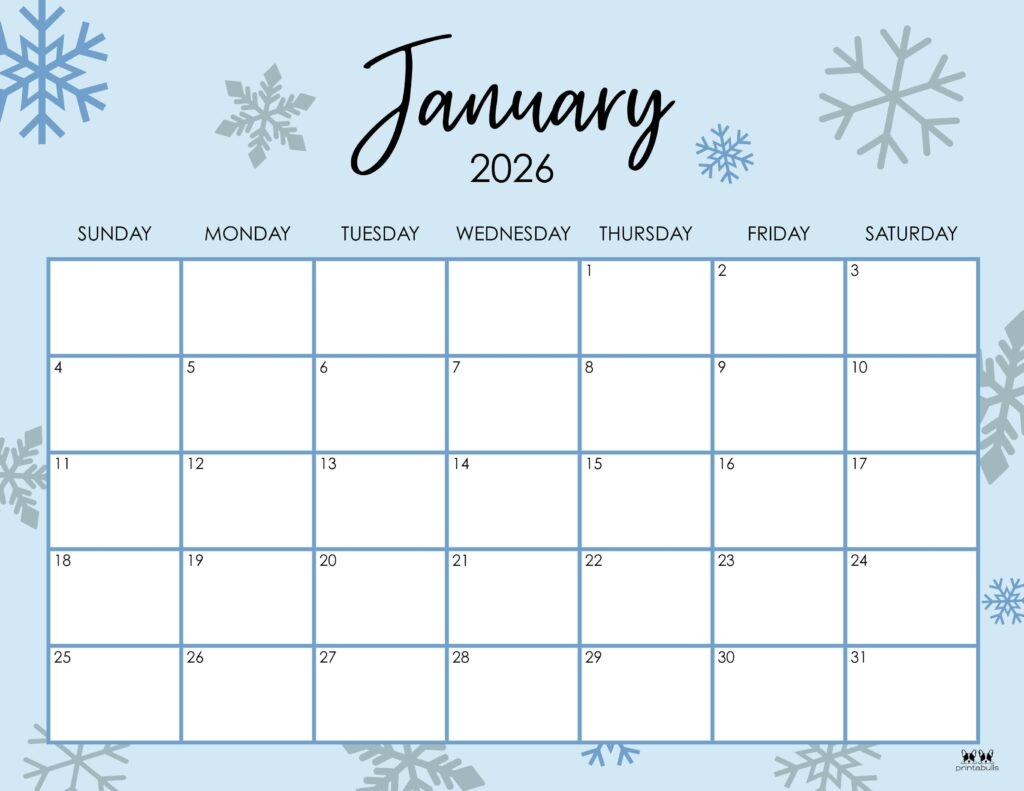 January 2026 Calendars 123 FREE Printables Printabulls