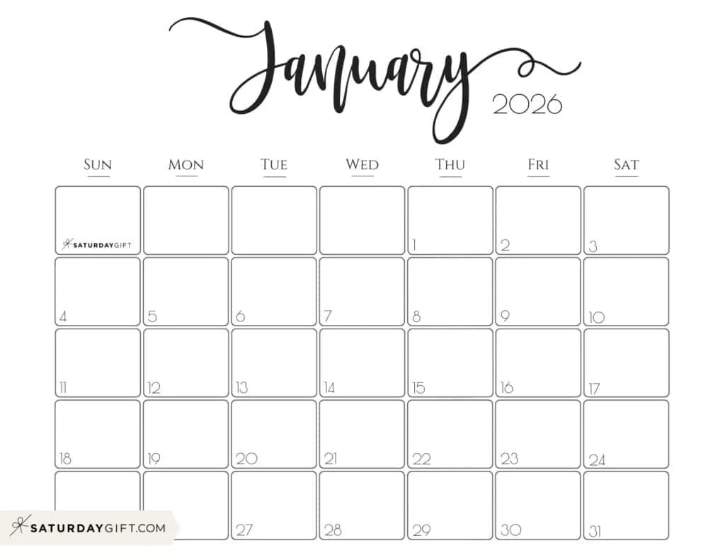 Printable Blank Calendar Jan 2026