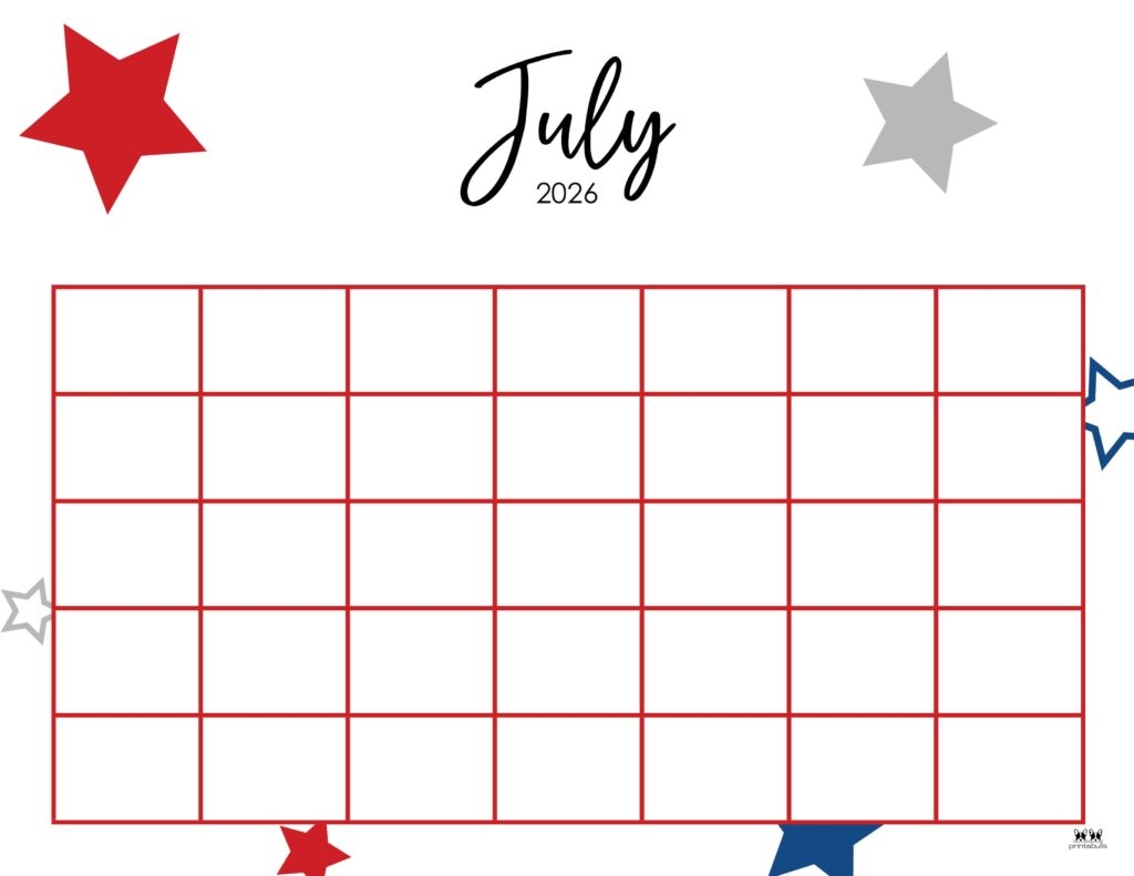 July Blank Calendar 2026 Printable