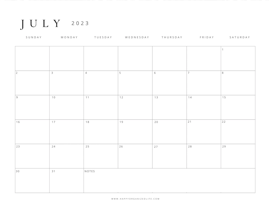 Printable July Blank Calendar
