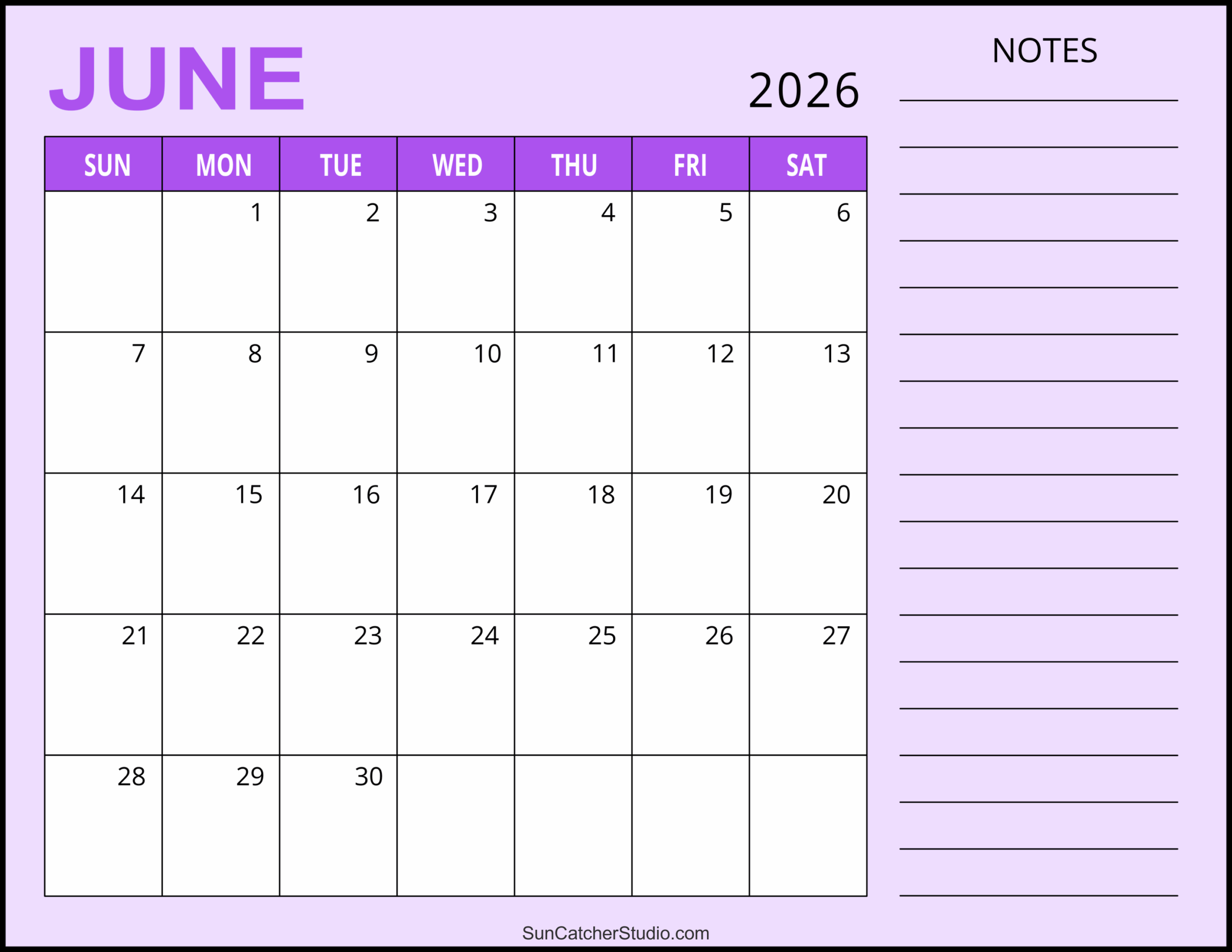 Blank Calendar Printable June 2026