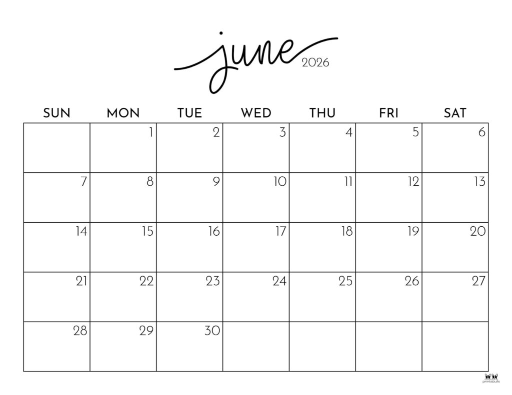 June Blank Calendar 2026 Printable