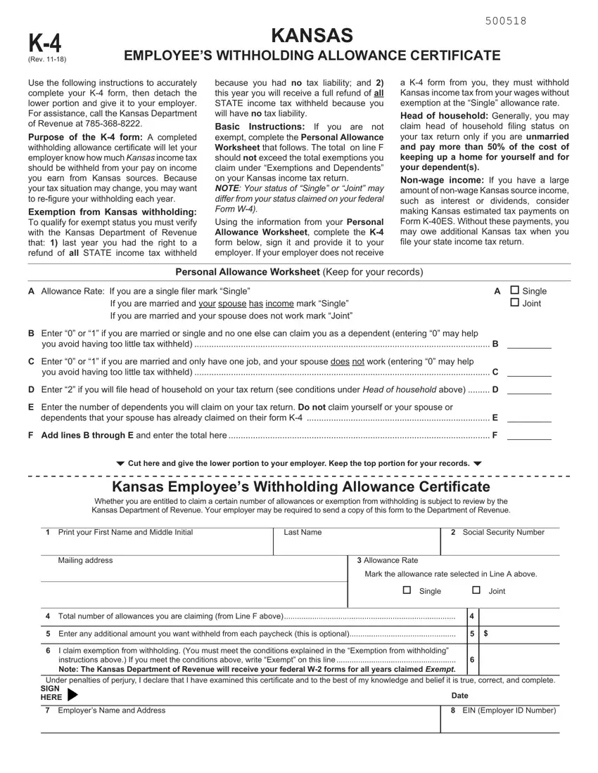 Kansas Form K 4 Fill Out Printable PDF Forms Online