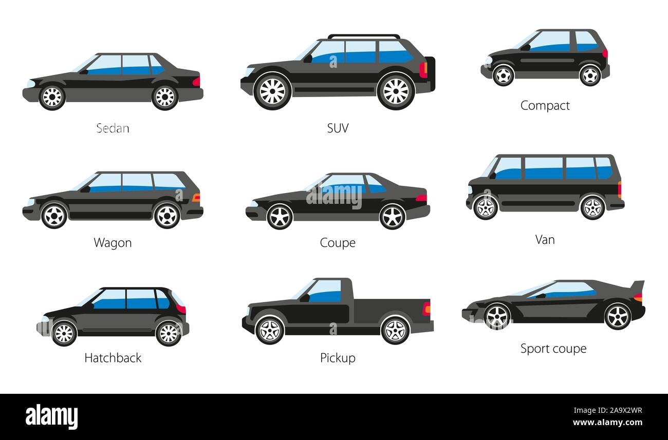 Karosserie Arten Auto Karkasse Form Und Model Namen Isolierte 