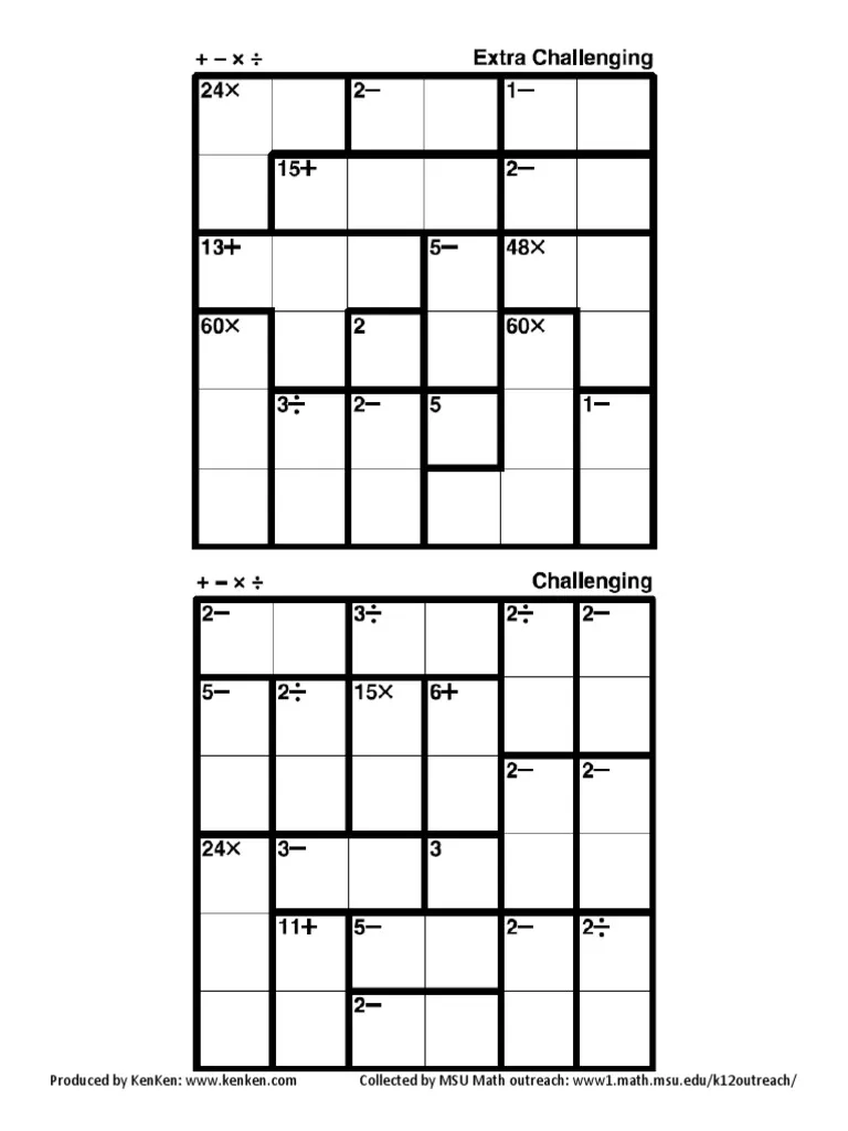 Printable Kenken Puzzles Worksheets Free
