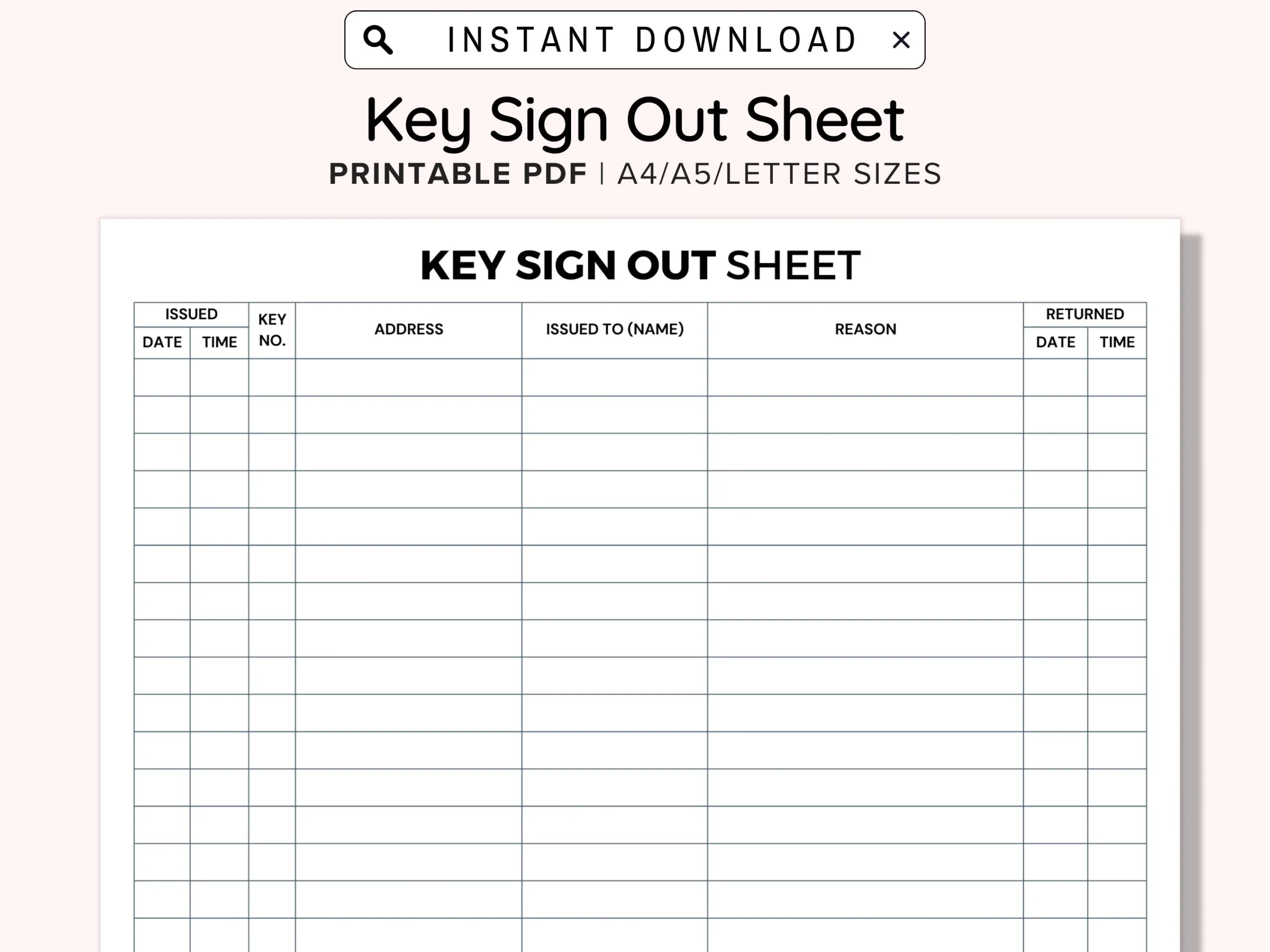 Key Sign Out Sheet Printable Visitor Sign In Out Form Event Sign 