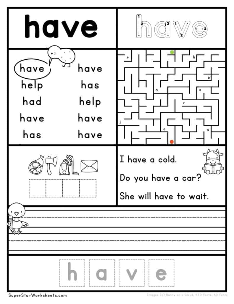Free Printable Kindergarten Sight Words Worksheets Pdf