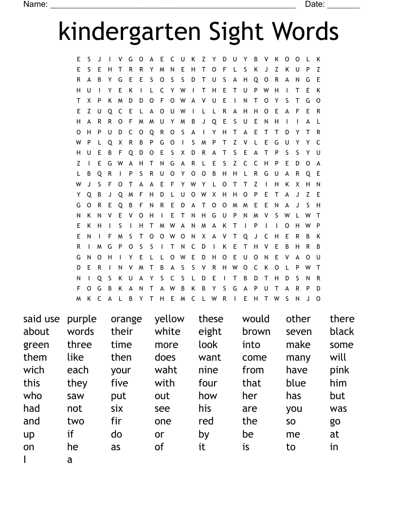 Sight Word Word Search Free Printable
