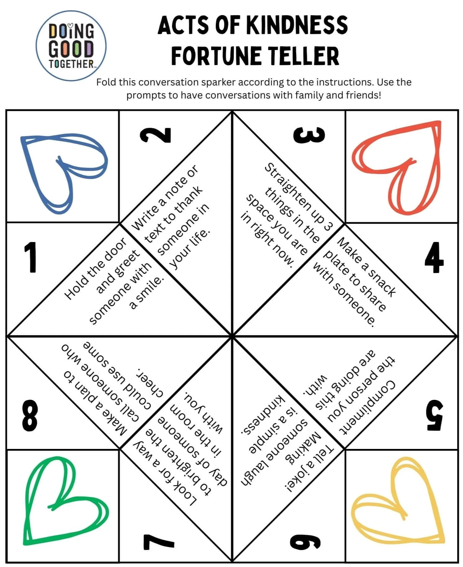 Kindness Fortune Tellers Free Printables For Kids Doing Good 