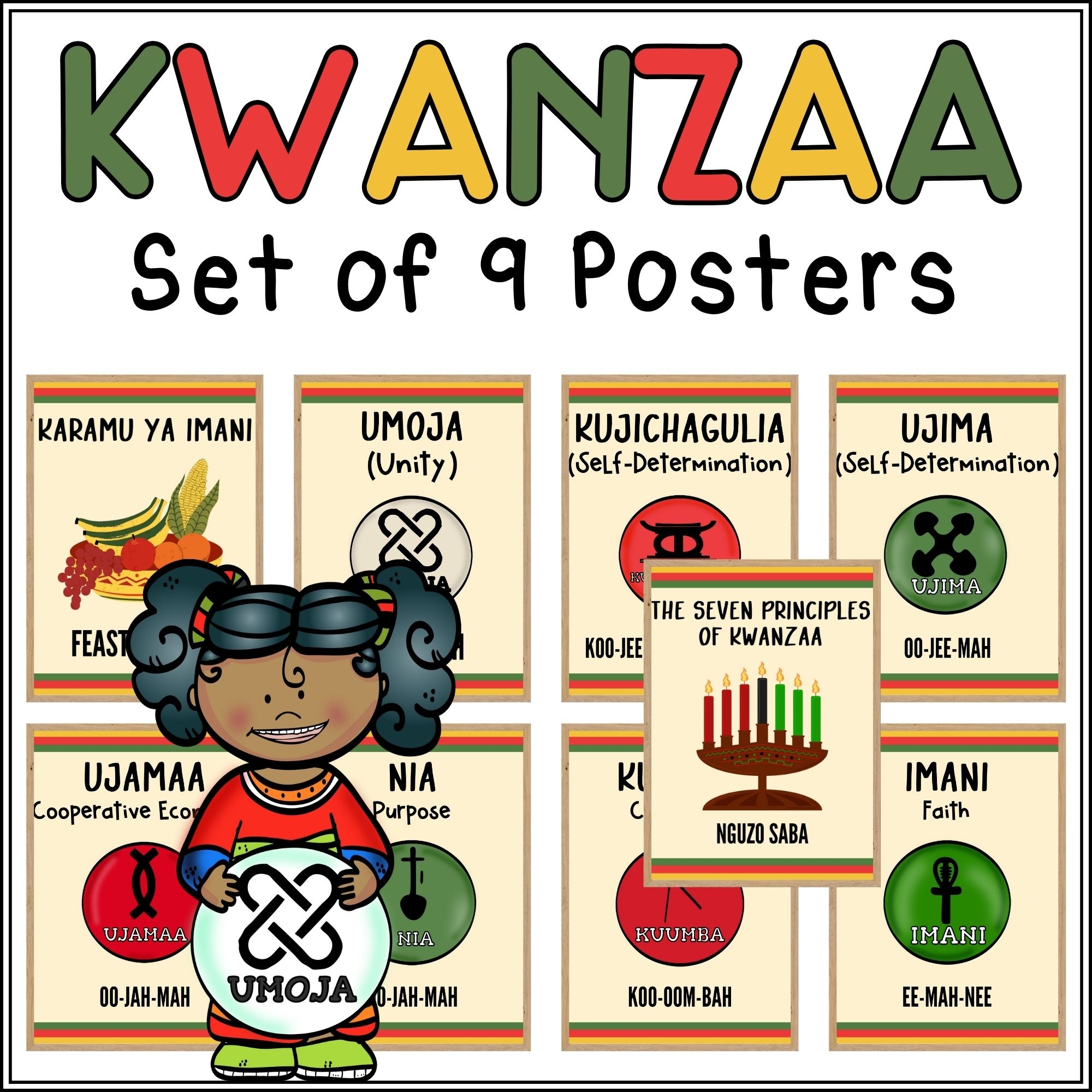 Kwanzaa Principles Posters Set Of 9 Print Nguzo Saba Classroom 