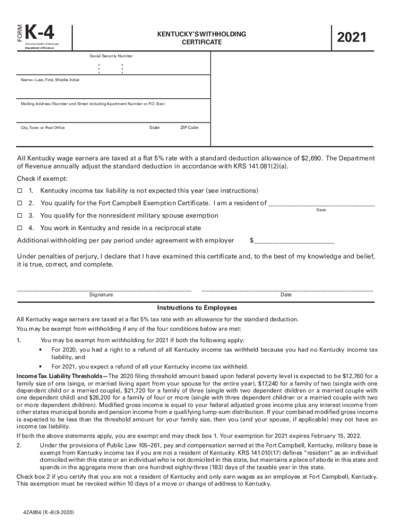 Kentucky K-4 Form 2025