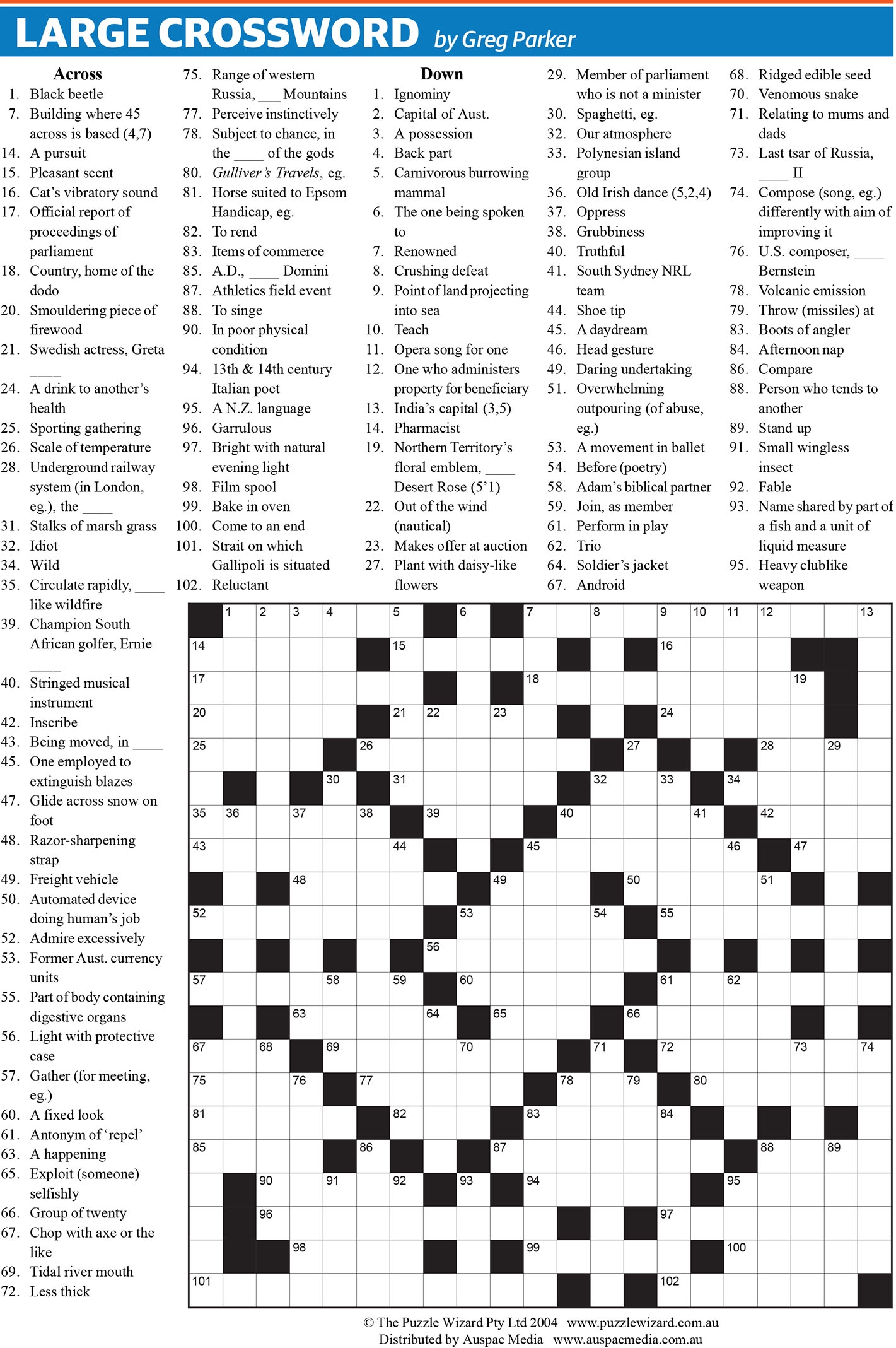 Free Printable Giant Crossword Puzzles