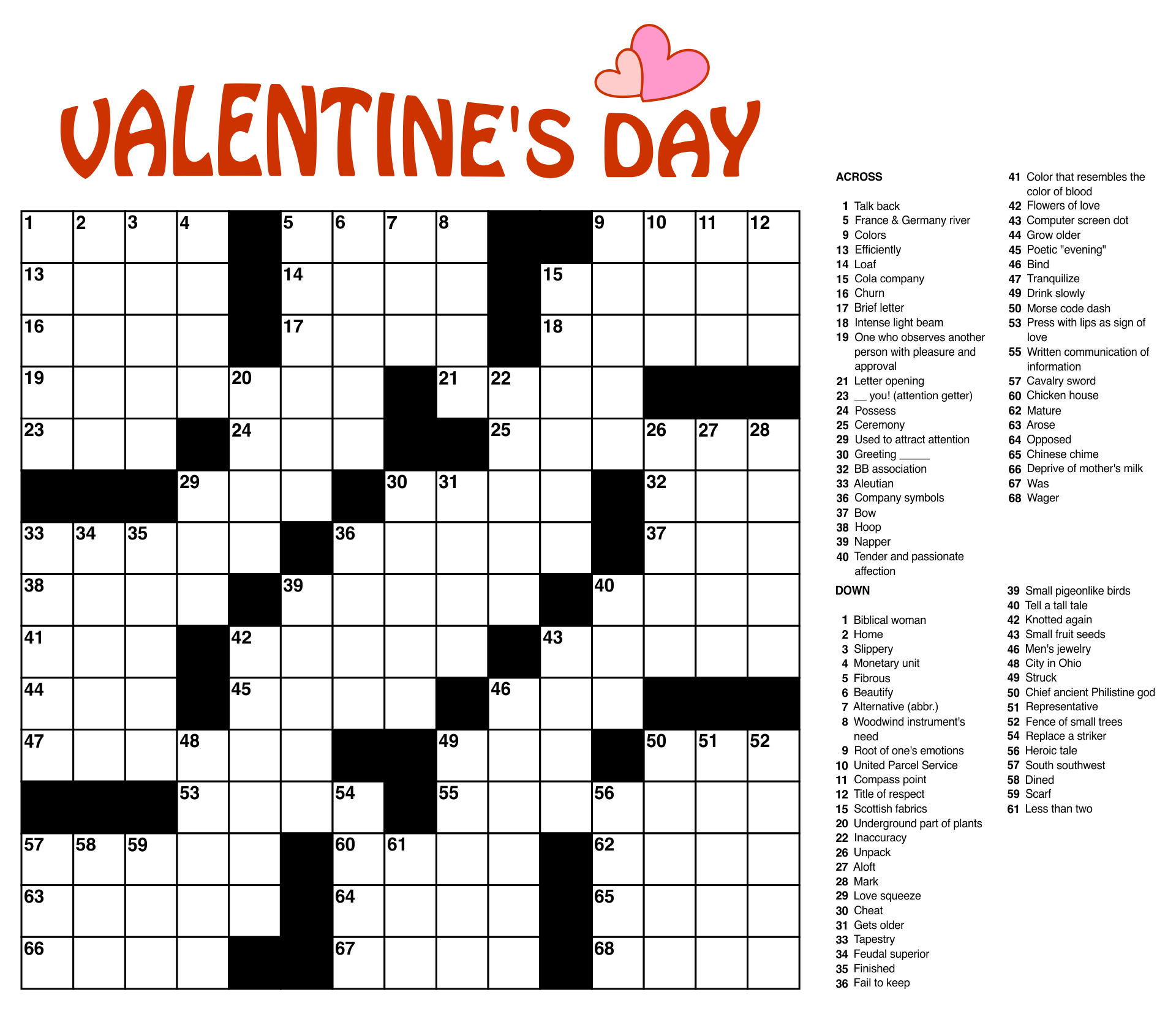 Large Print Crossword Puzzle Worksheets Library