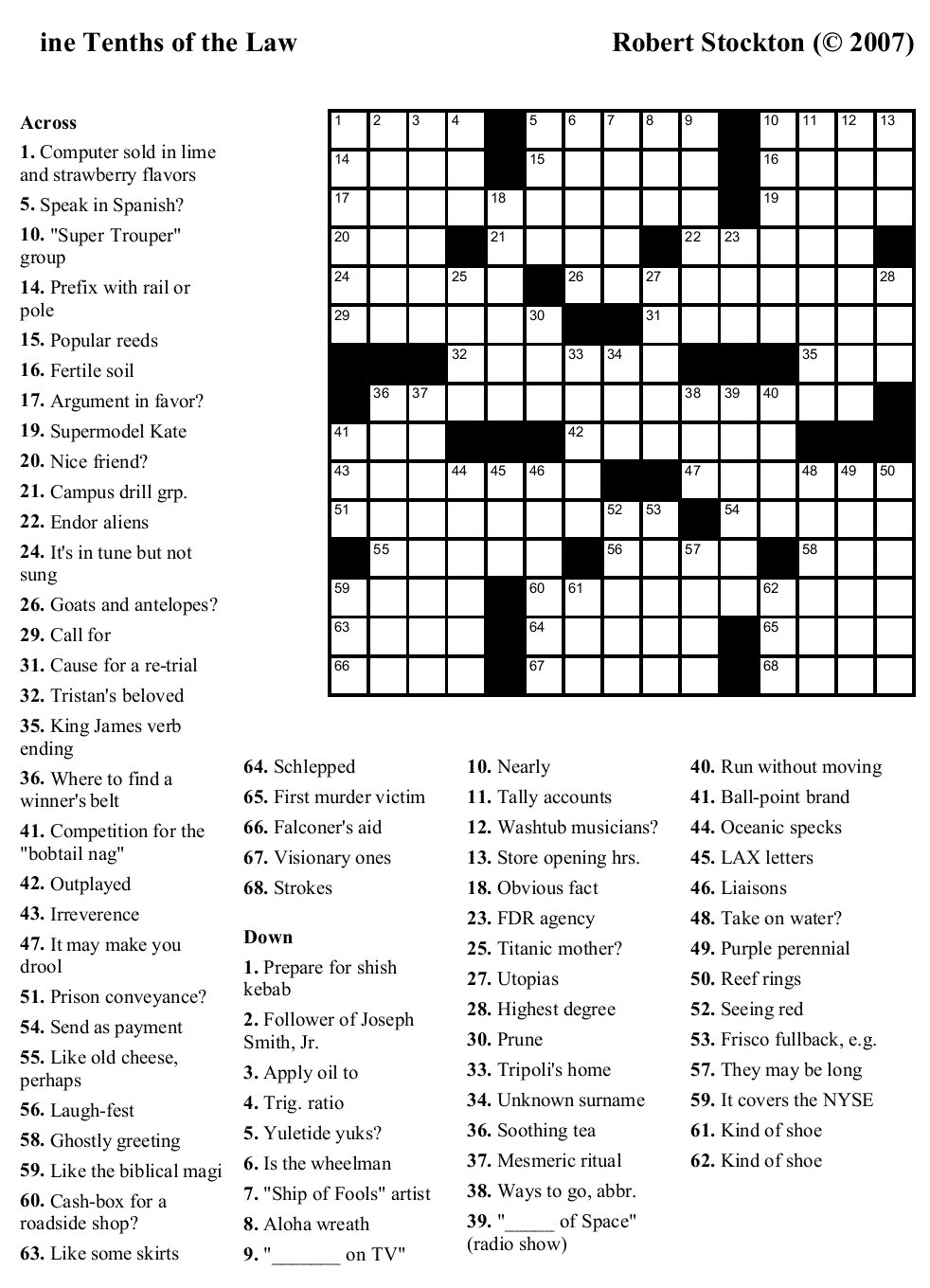 Printable Crossword Puzzles For Free