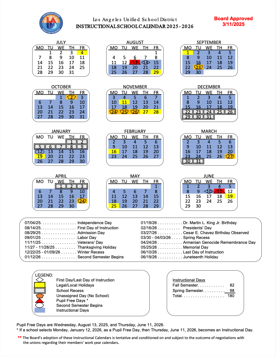 LAUSD 2025 2026 Calendar School Info Serrania Avenue Charter 