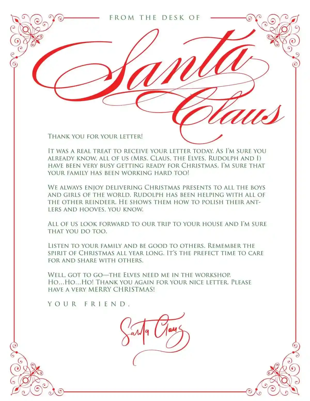 Printable From Santa Letter Template