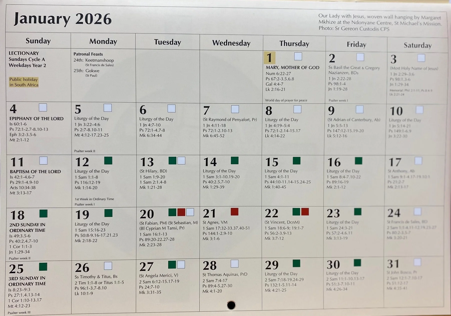 Free Catholic Calendar 2026 Printable