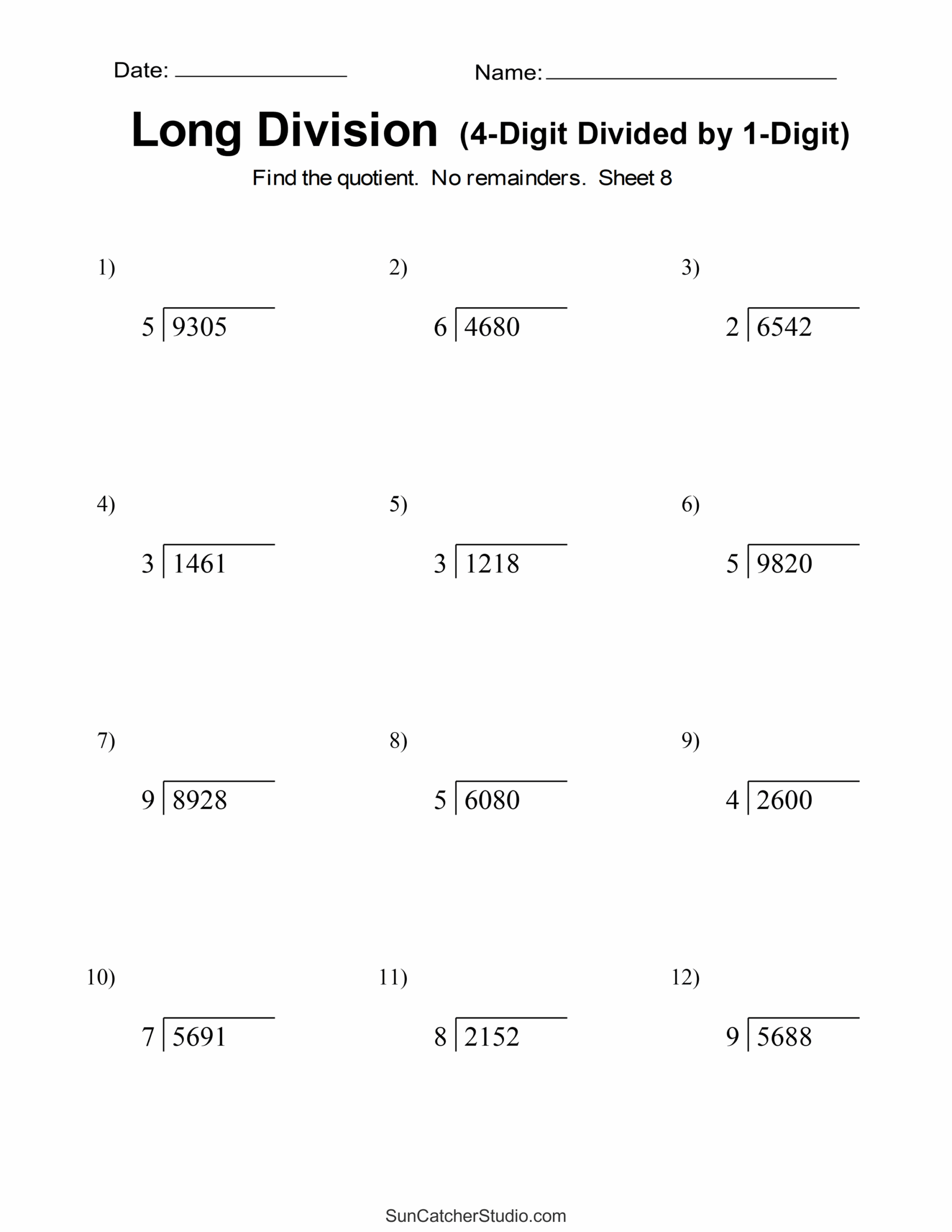 Long Division Worksheets amp Problems Free Printable Math Drills 