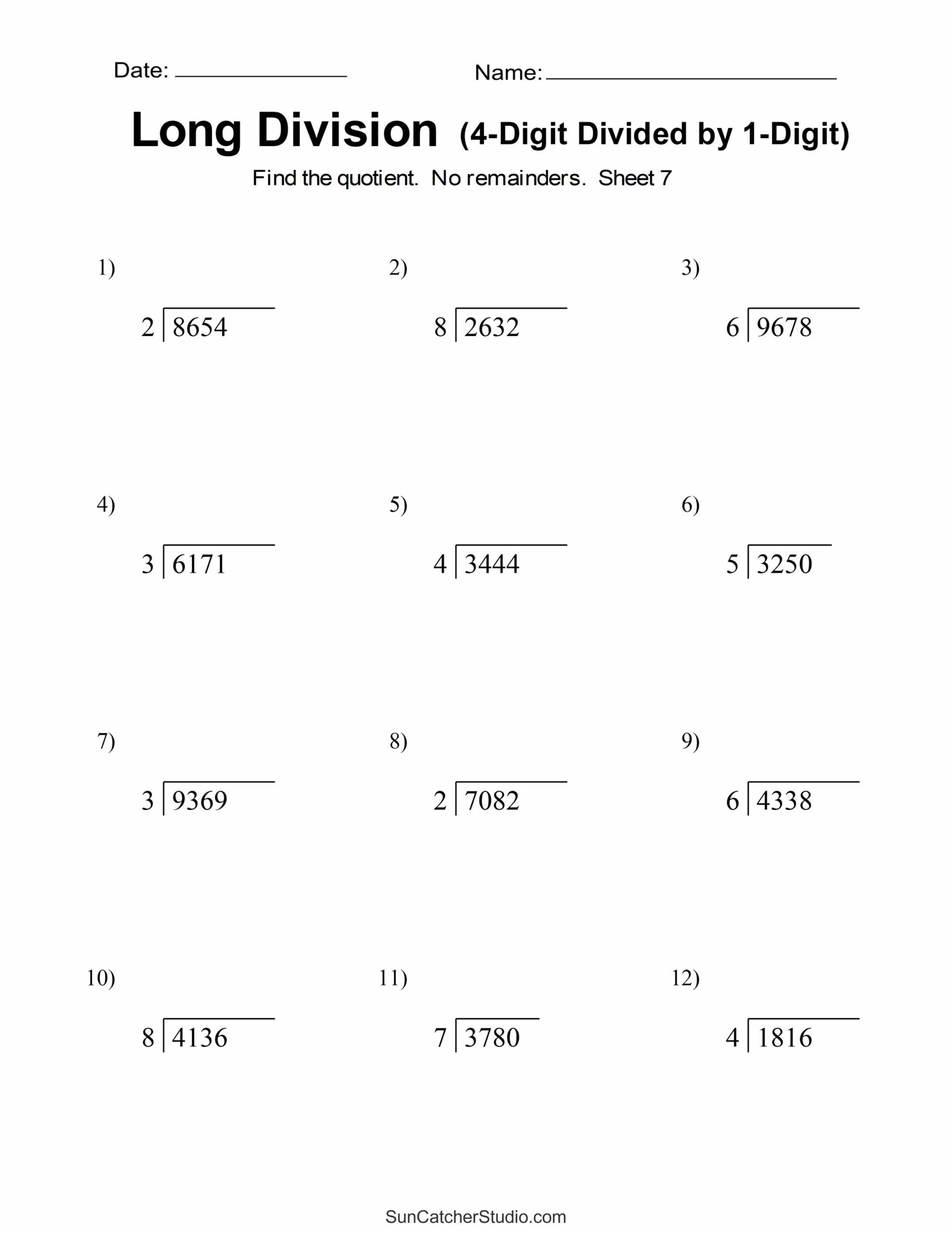 Long Division Worksheets amp Problems Free Printable Math Drills 