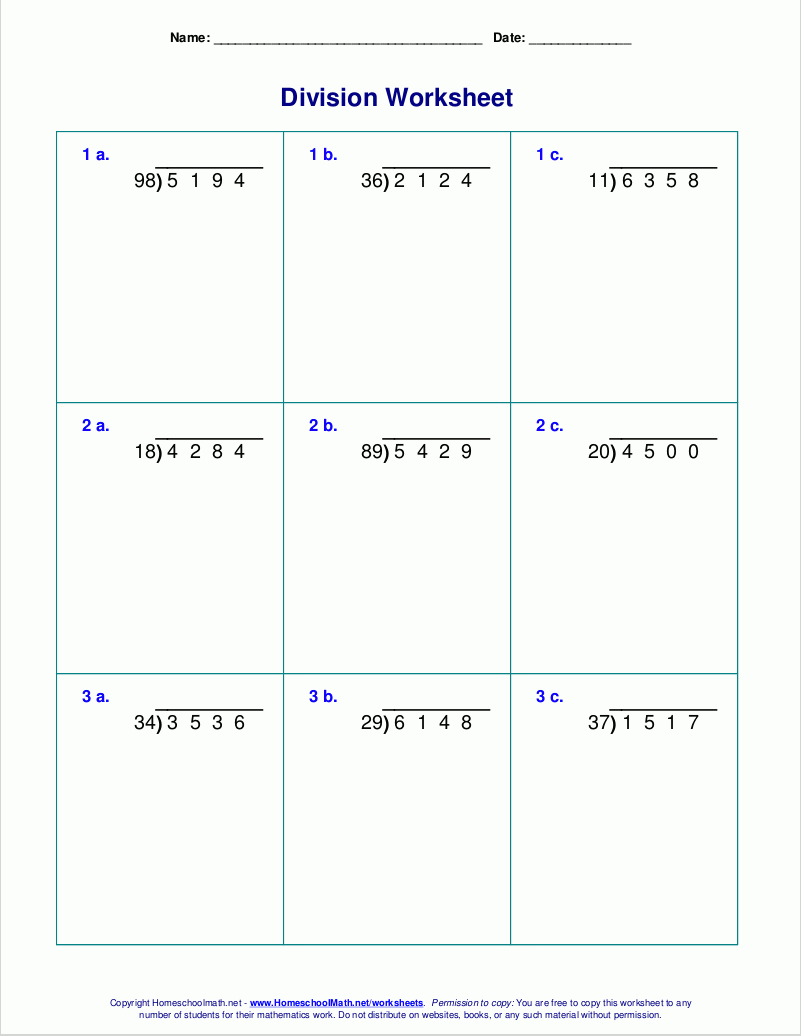 Long Division Worksheets For Grades 4 6