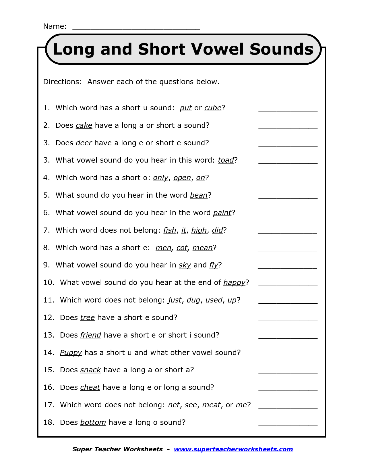 Printable Long And Short Vowel Sounds Worksheets